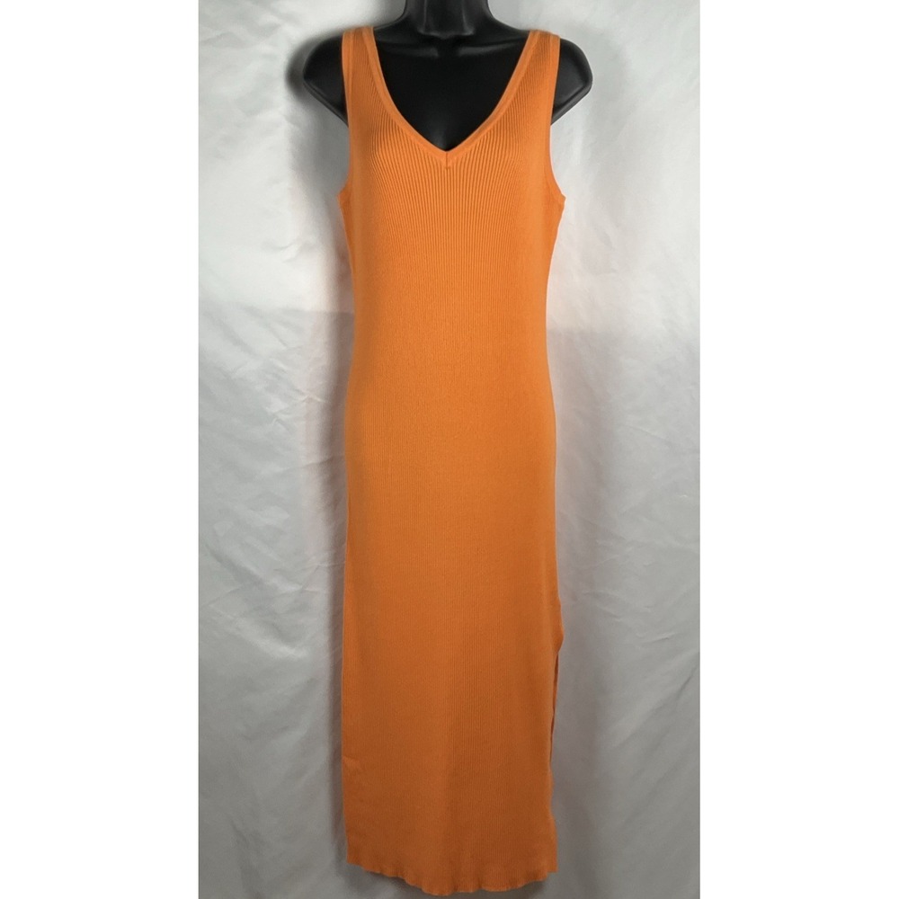 House of Harlow 1960 Women's Size‎ M Orange Ribbed Sleeveless Side Slit  Dress